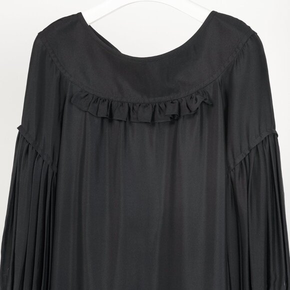 Stella McCartney Black Silk Satin Ruffle-Trim Long-Sleeve Mini Dress - Picture 3 of 10